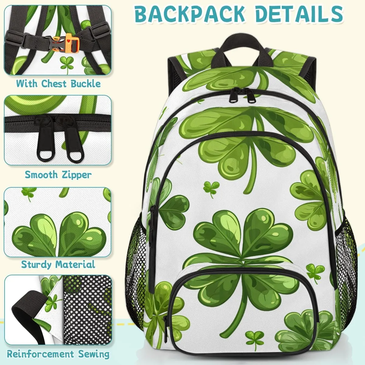 St. Patrick's Day Carry on Travel Backpack for Women Men Water resistant Lightweight Rucksack Backpack for Weekender Casual Work Hiking Green Shamrock