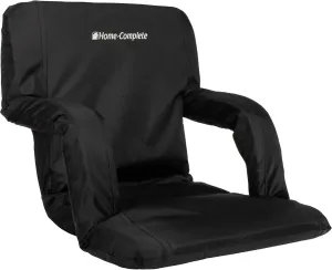 Stadium Chair Cushion - Bleacher Seat with Padded Back Support, Armrests, 6 Reclining Positions, and Portable Carry Straps by Home-Complete (Black)