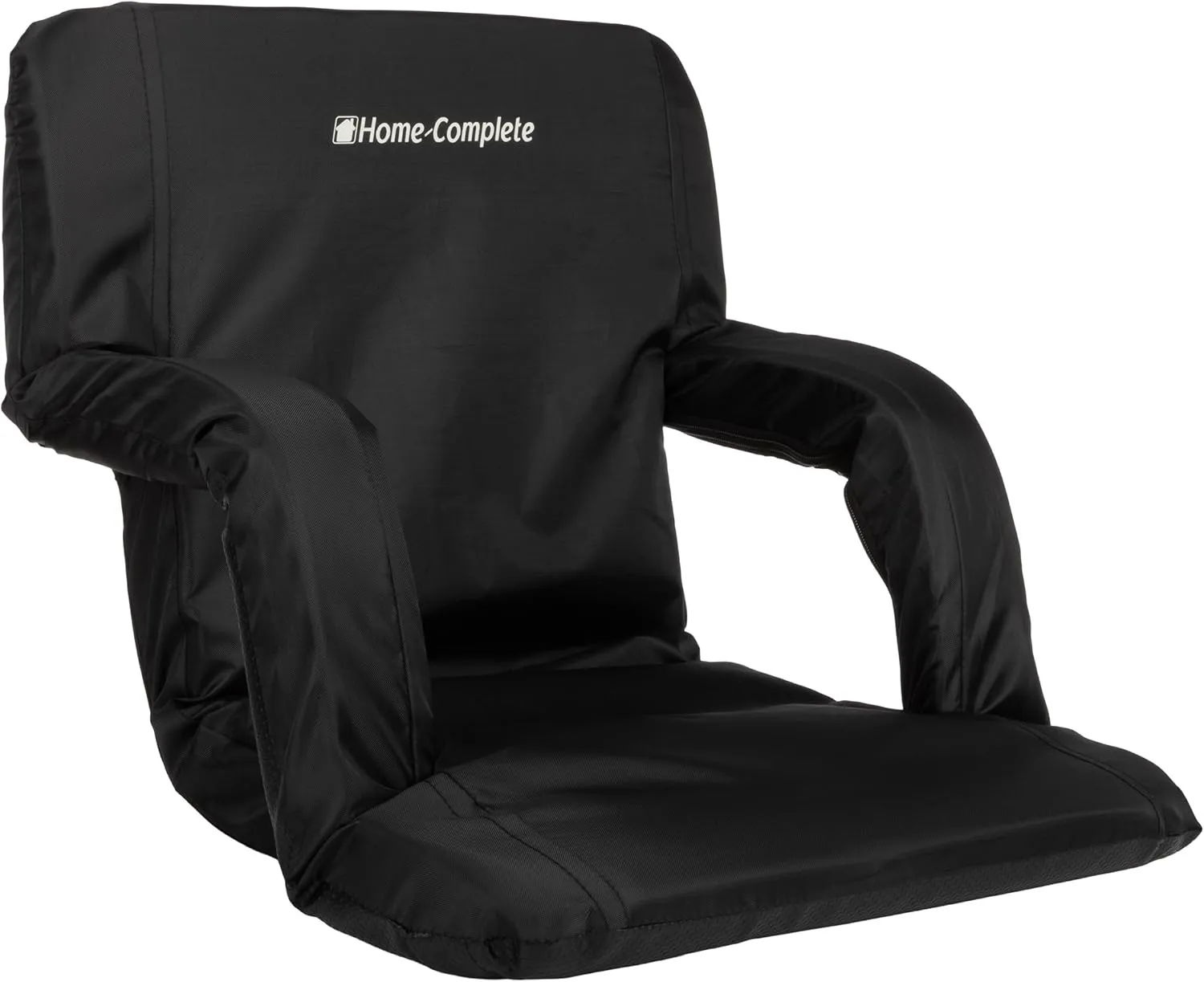 Stadium Chair Cushion - Bleacher Seat with Padded Back Support, Armrests, 6 Reclining Positions, and Portable Carry Straps by Home-Complete (Black)