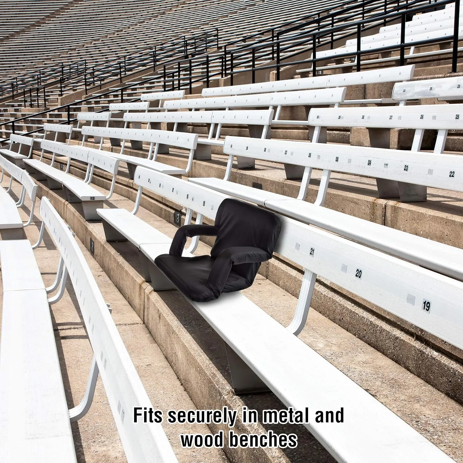 Stadium Seat Chair Collection - Wide Bleacher Cushion with Padded Back Support, Armrests, 6 Reclining Positions and Portable Carry Straps by Home-Complete