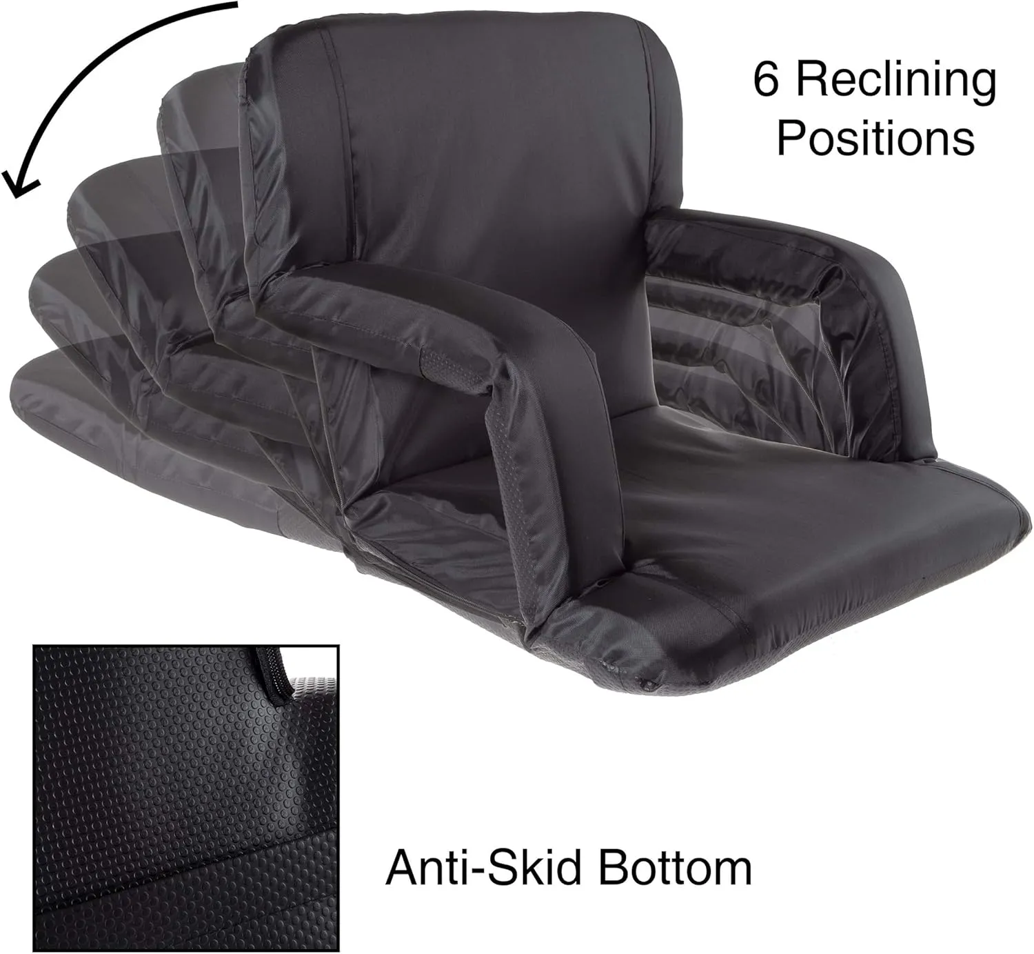 Stadium Seat Chair Collection - Wide Bleacher Cushion with Padded Back Support, Armrests, 6 Reclining Positions and Portable Carry Straps by Home-Complete