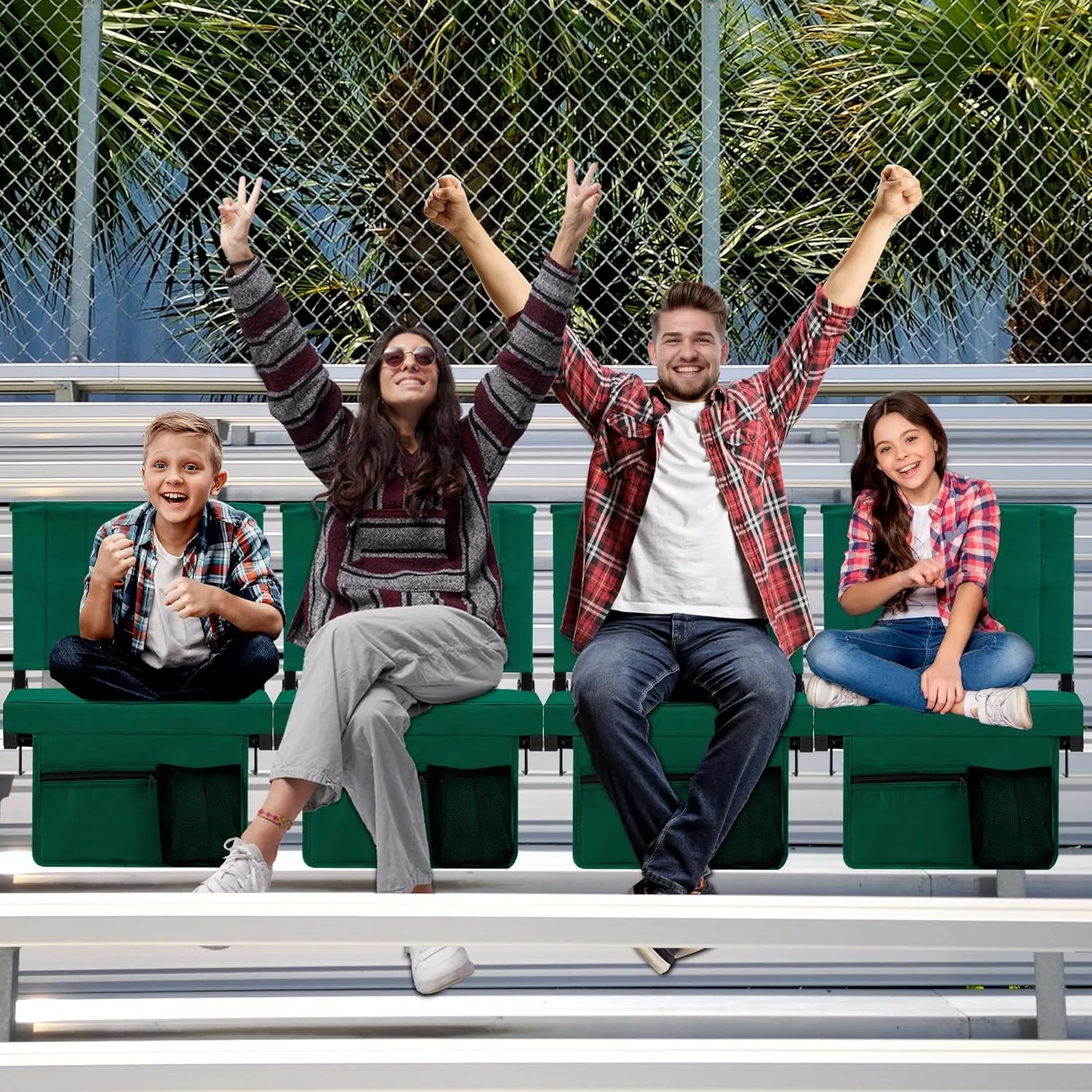 Stadium Seat for Bleachers with Back Support, Portable Bleacher Seat with Wide Comfy Padded Cushion, Metal Hook, Folding Stadium Chair with Shoulder Strap, Carry Handle, Cup Holder