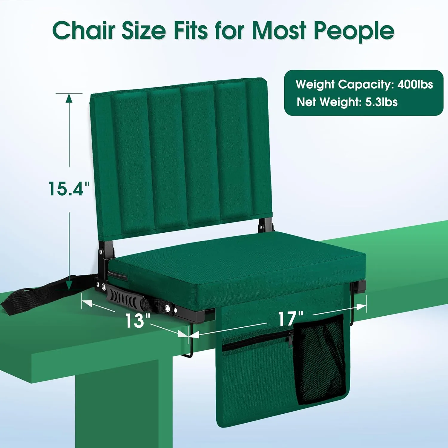 Stadium Seat for Bleachers with Back Support, Portable Bleacher Seat with Wide Comfy Padded Cushion, Metal Hook, Folding Stadium Chair with Shoulder Strap, Carry Handle, Cup Holder