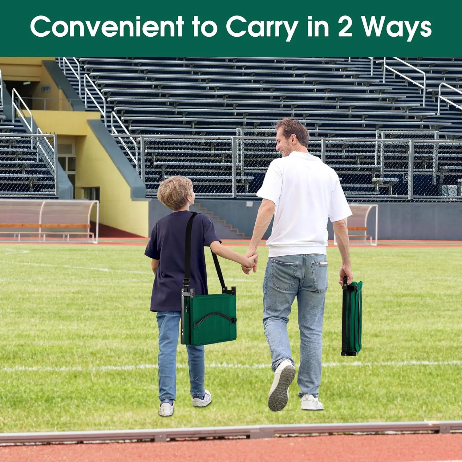 Stadium Seat for Bleachers with Back Support, Portable Bleacher Seat with Wide Comfy Padded Cushion, Metal Hook, Folding Stadium Chair with Shoulder Strap, Carry Handle, Cup Holder