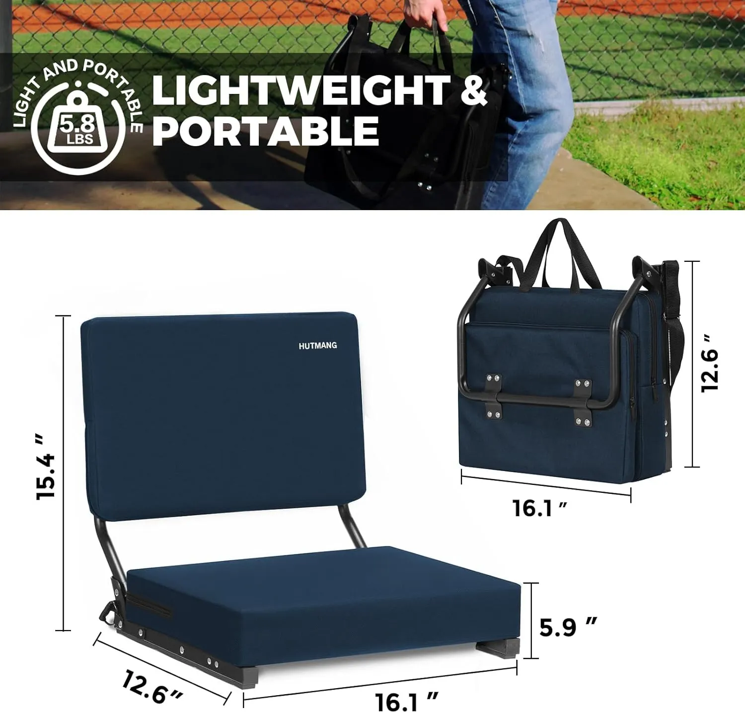 Stadium Seats for Bleachers with Back Support,Stadium Seating for Bleachers with Comfy Padded Active Foam Backs,Portable Folding Stadium Chair with Shoulder Strap,Bleacher Chairs with Back
