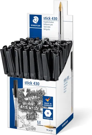 Staedtler Stick 430 M-9CP5 Ballpoint Pen Medium - Black (Box of 50)