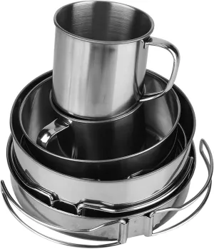 Stainless Steel BBQ Bowl Camping Cookware Set Portable Outdoor Folding Pot Picnic Cookware 8 Piece Set for Camping Picnic Made Stainless Steel