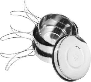 Stainless Steel Camping Cookware Set 4-piece Compact Portable Mess Kit for Outdoor Hiking