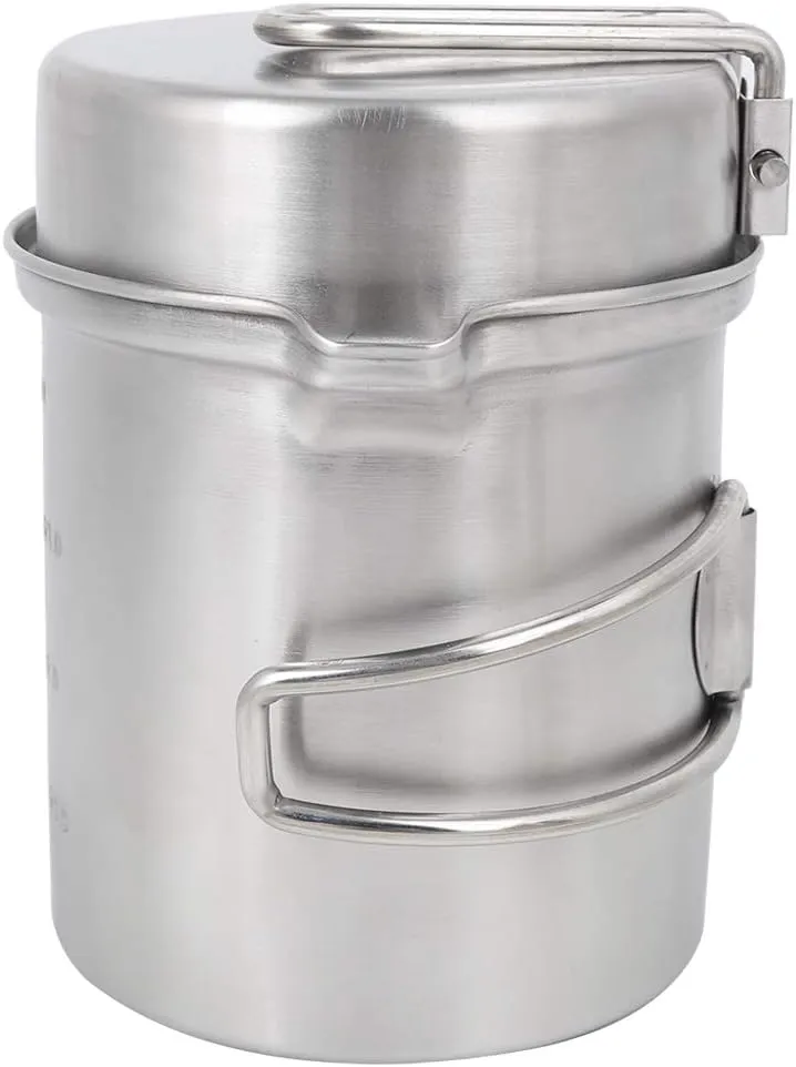 Stainless Steel Camping Pot, Portable Cookware Set for Outdoor Activities, Foldable Camping Cups with Handle, Storage Bag, Compact and Convenient, Camping, Hiking, Picnic
