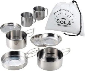 Stainless Steel Cookware, 8pcs Outdoor Pan Set Stainless Steel Stacking Pots Hiking Pot Camping Cookware Non-Stick Picnic Cooking Bowl Pot Kit, Silver