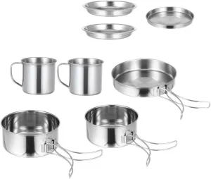 Stainless Steel Portable Pot Set 8 Piece Camping Cooking Set Cooking Pan Mess Kit Utensils Perfect for Outdoor Activities Hiking BBQ