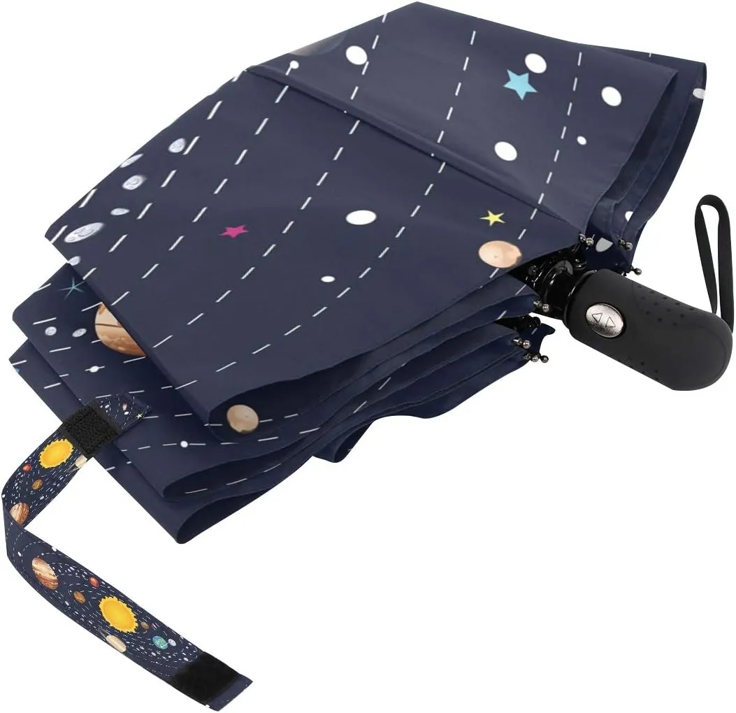 Starry Night Travel Umbrella - Van Gogh Oil Paint Totes Auto Open Close, Windproof Compact Folding Reverse, Portable for Kids and Women