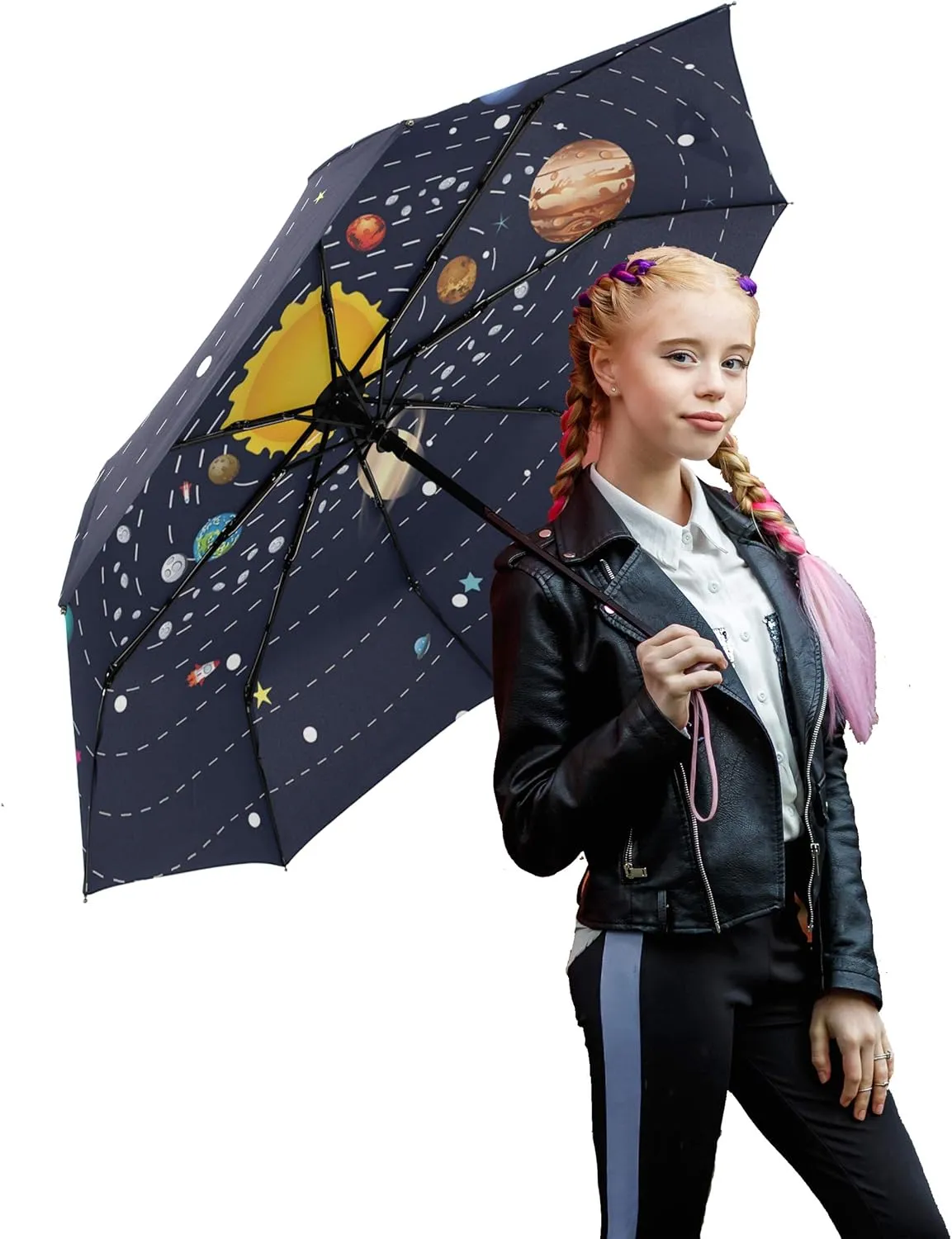 Starry Night Travel Umbrella - Van Gogh Oil Paint Totes Auto Open Close, Windproof Compact Folding Reverse, Portable for Kids and Women