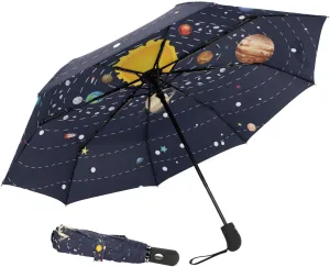 Starry Night Travel Umbrella - Van Gogh Oil Paint Totes Auto Open Close, Windproof Compact Folding Reverse, Portable for Kids and Women