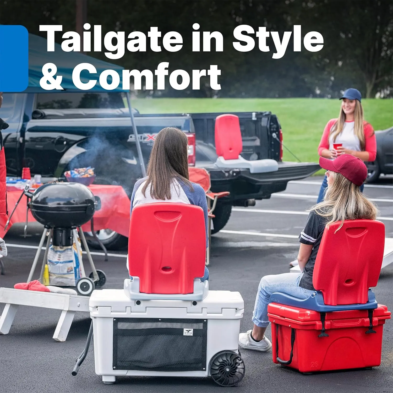Step2 Foldable Adult Flip Seat, Portable Outdoor Chair for Poolside, Tailgating, Camping, Picnic Chair, Provides Back Support When Sitting on Ground, Brown & Orange