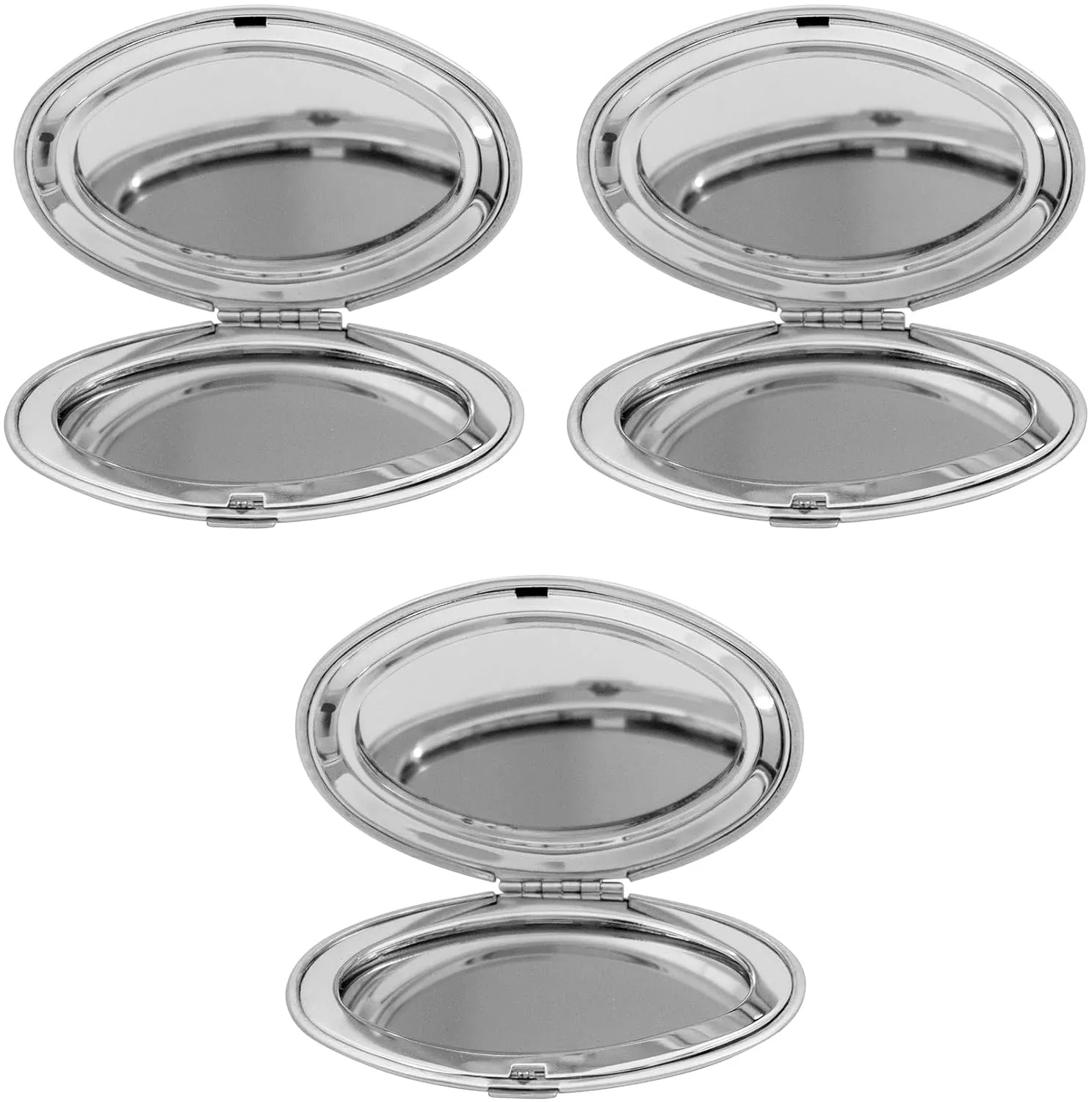 Stephanie Imports Set of 3 Double Sided Magnifying Compact Mirrors (Silver, Elongated Oval)