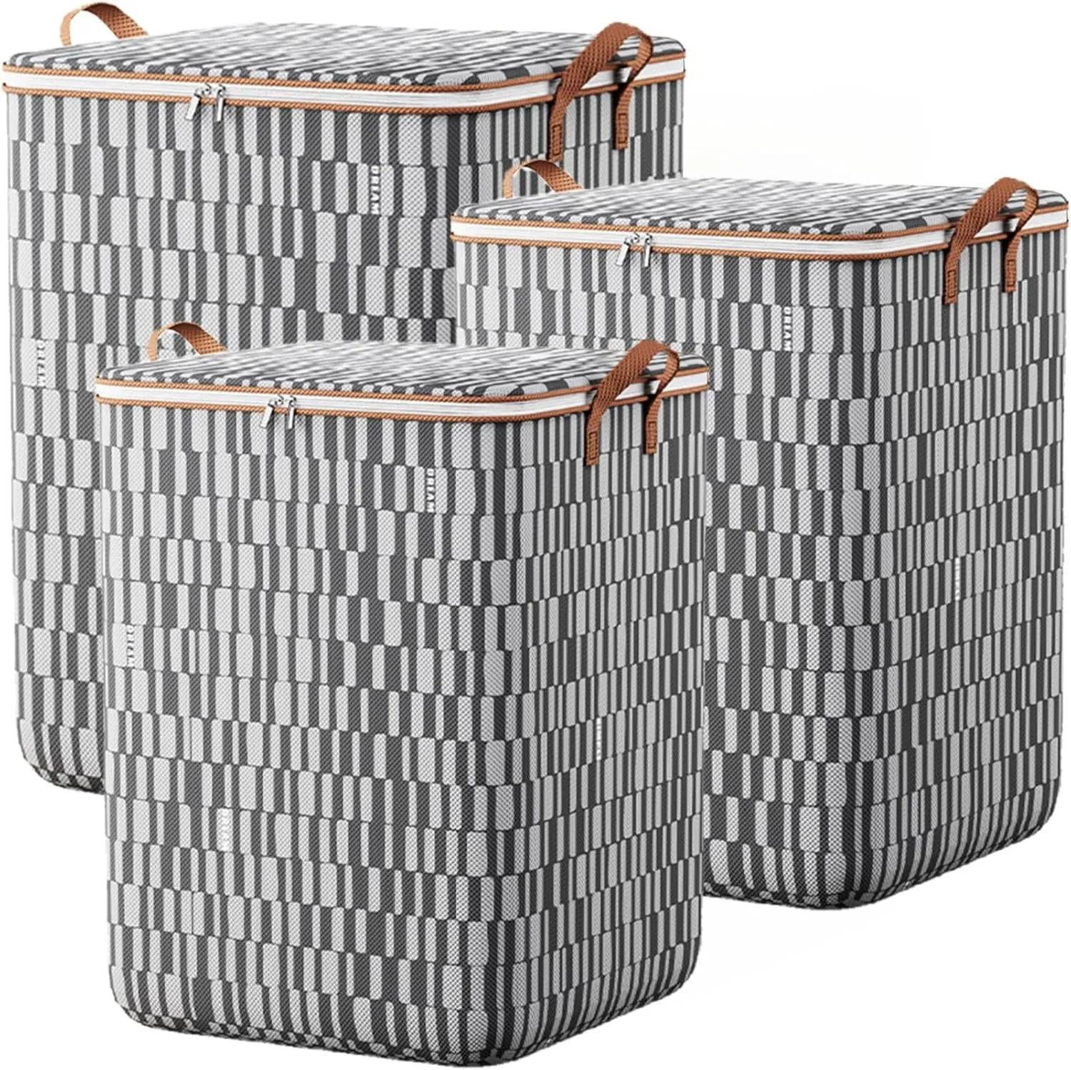 Storage Bins with Lids Non-woven Sturdy Zipper Foldable Moving Quilt Storage Basket Travel Large-capacity Clothing Storage Bag Organizers for Pillows Blankets (3Pack L)