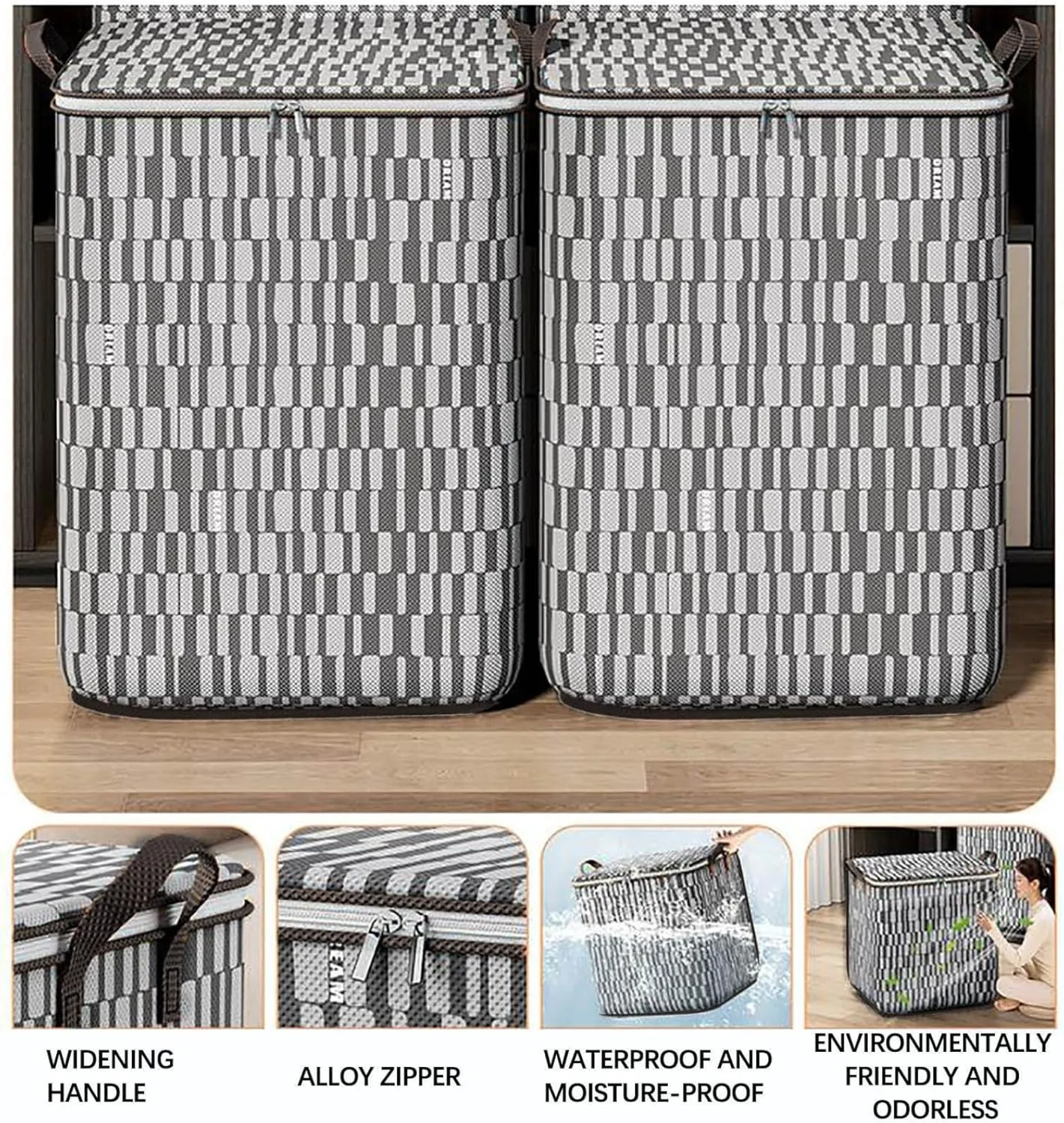 Storage Bins with Lids Non-woven Sturdy Zipper Foldable Moving Quilt Storage Basket Travel Large-capacity Clothing Storage Bag Organizers for Pillows Blankets (3Pack L)