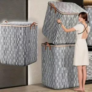 Storage Bins with Lids Non-woven Sturdy Zipper Foldable Moving Quilt Storage Basket Travel Large-capacity Clothing Storage Bag Organizers for Pillows Blankets (3Pack L)