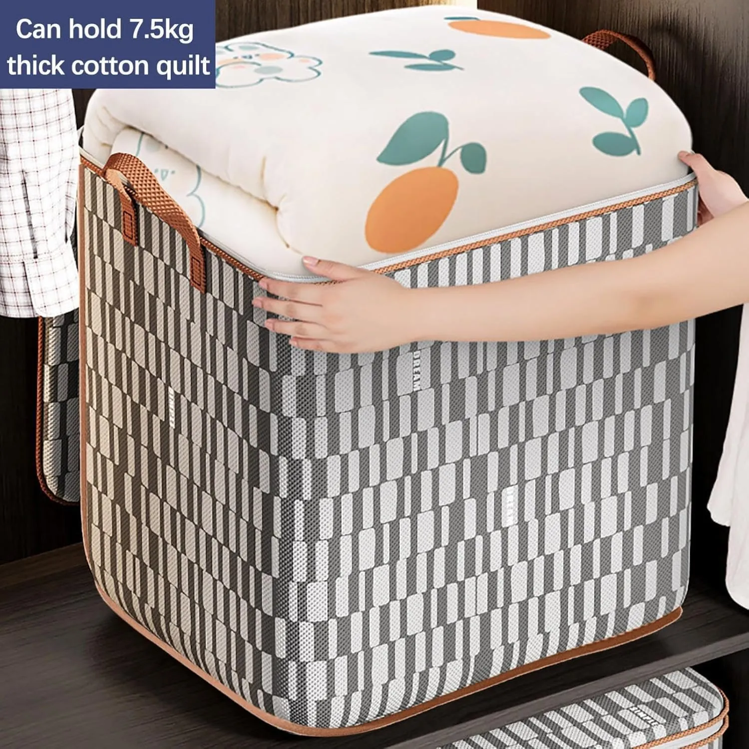 Storage Bins with Lids Non-woven Sturdy Zipper Foldable Moving Quilt Storage Basket Travel Large-capacity Clothing Storage Bag Organizers for Pillows Blankets (3Pack L)