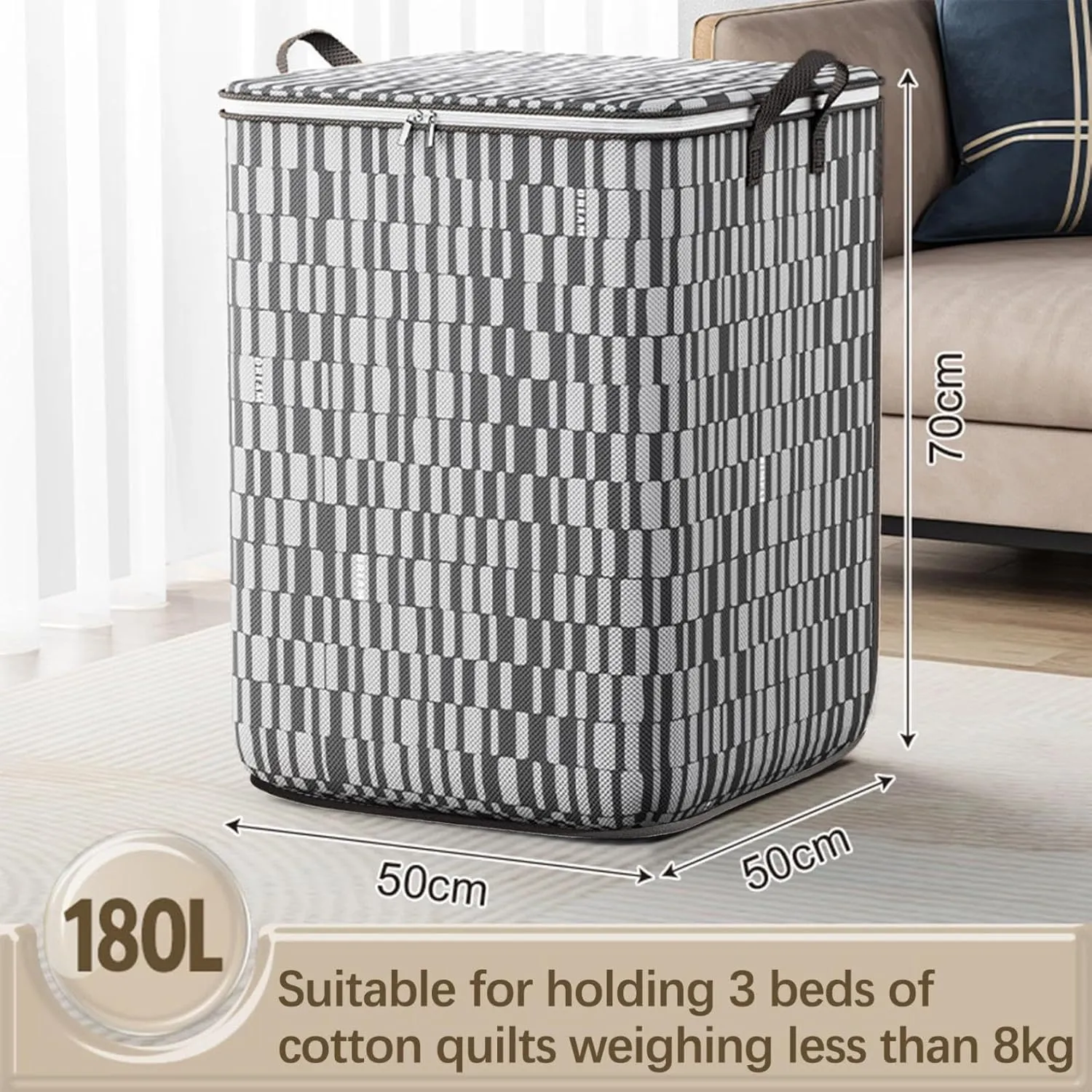 Storage Bins with Lids Non-woven Sturdy Zipper Foldable Moving Quilt Storage Basket Travel Large-capacity Clothing Storage Bag Organizers for Pillows Blankets (3Pack L)