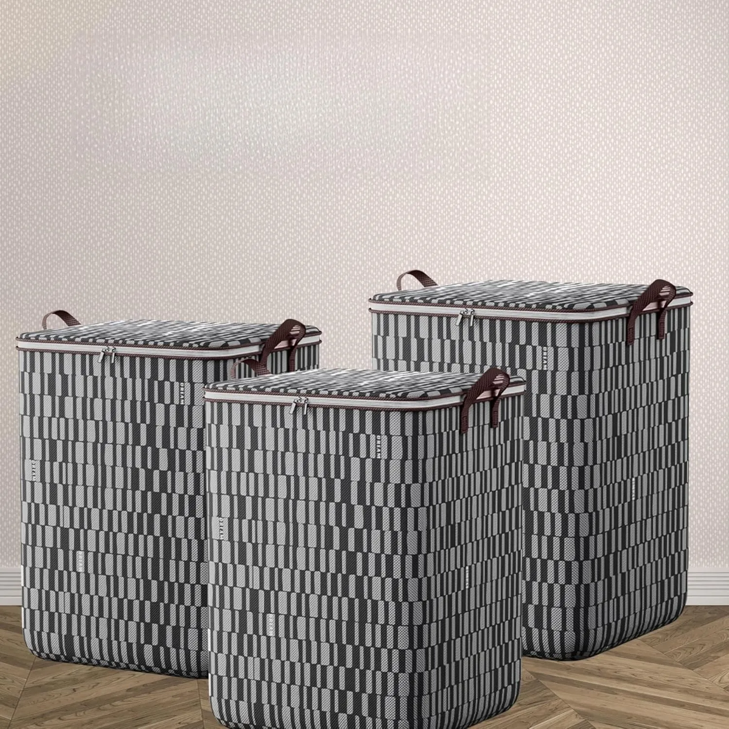 Storage Bins with Lids Non-woven Sturdy Zipper Foldable Moving Quilt Storage Basket Travel Large-capacity Clothing Storage Bag Organizers for Pillows Blankets (3Pack L)