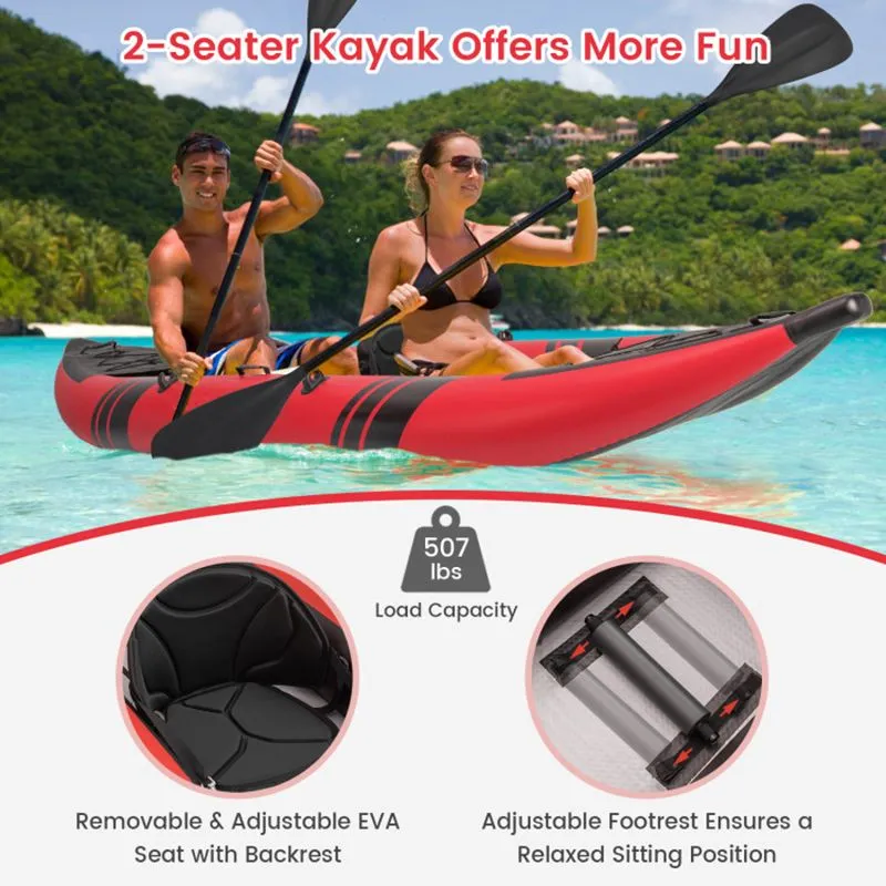StormRunner 2P Inflatable Kayak Set – Reinforced Tandem PVC Raft with Oars, Seats, and Pump