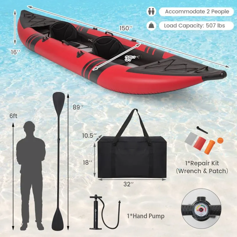 StormRunner 2P Inflatable Kayak Set – Reinforced Tandem PVC Raft with Oars, Seats, and Pump