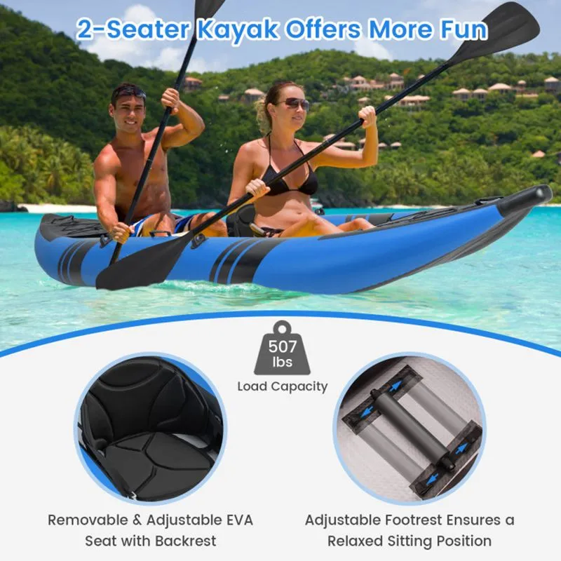 StormRunner 2P Inflatable Kayak Set – Reinforced Tandem PVC Raft with Oars, Seats, and Pump