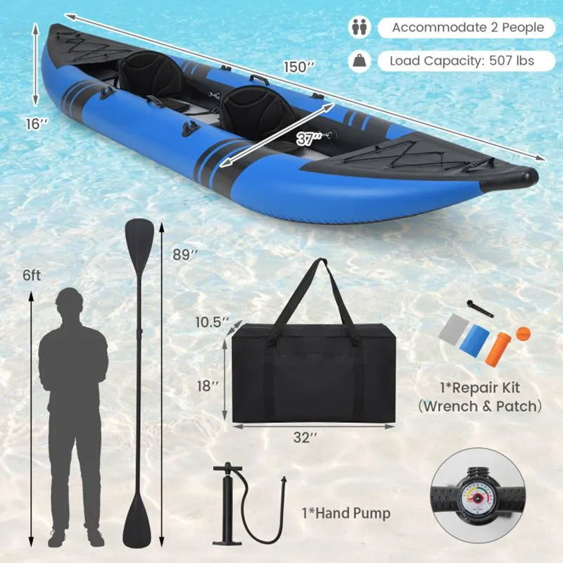 StormRunner 2P Inflatable Kayak Set – Reinforced Tandem PVC Raft with Oars, Seats, and Pump