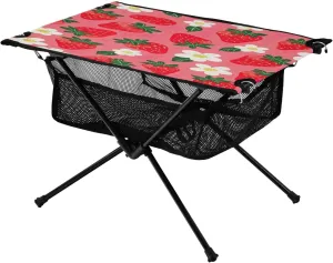 Strawberry and White Flower Portable Folding Camping Table, Compact Lightweight Beach Table with Carrying Bag for Outdoor Picnics, BBQs, Camp
