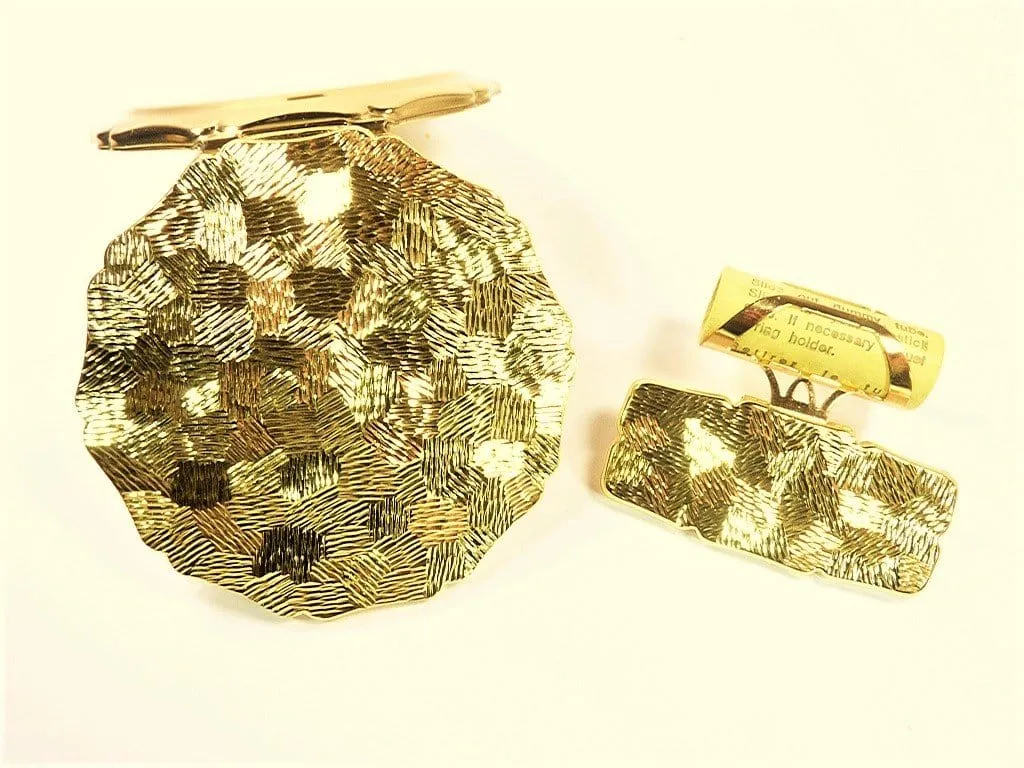 Stunning Unused Gold Plated Stratton Powder Compact And Lipstick Holder Set 1970s For Max Factor And Rimmel Foundation