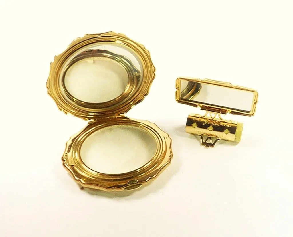 Stunning Unused Gold Plated Stratton Powder Compact And Lipstick Holder Set 1970s For Max Factor And Rimmel Foundation