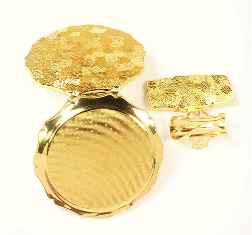 Stunning Unused Gold Plated Stratton Powder Compact And Lipstick Holder Set 1970s For Max Factor And Rimmel Foundation