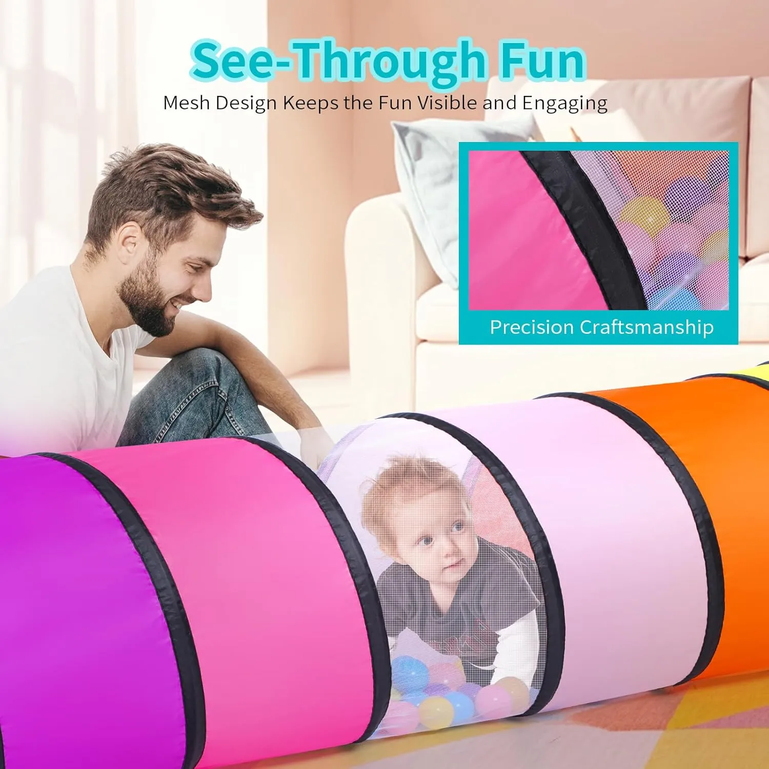 Sumbababy Tunnel Toys for Toddlers: Kids Colorful Tunnel with Mesh Windows - Crawl Tunnels for Toddlers and Babies - Pop up Dog Tunnel