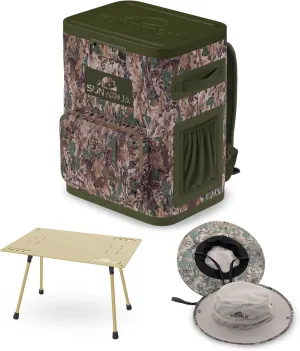 SUN NINJA Backpack Cooler Bundle with Foldable Camping Table and Reversible Bucket Hat - Insulated 36-Can Capacity, UPF 50  Sun Protection, Lightweight Aluminum Outdoor Picnic Table