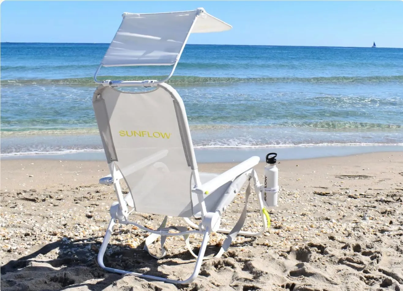 SUNFLOW Shore Thing Premium Beach Chair - Adjustable, Portable, Rust-Resistant, Reclining Beach Chair with UPF 50  Sun Shade and Drink Holder for The Ultimate in Comfort - Oyster Gray