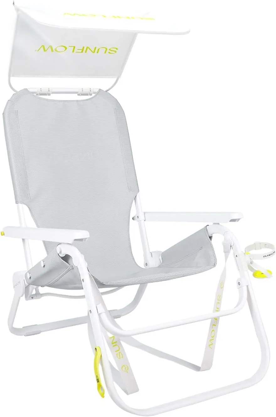 SUNFLOW Shore Thing Premium Beach Chair - Adjustable, Portable, Rust-Resistant, Reclining Beach Chair with UPF 50  Sun Shade and Drink Holder for The Ultimate in Comfort - Oyster Gray