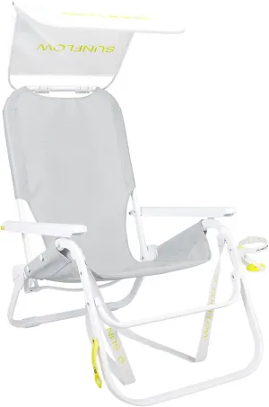 SUNFLOW Shore Thing Premium Beach Chair - Adjustable, Portable, Rust-Resistant, Reclining Beach Chair with UPF 50  Sun Shade and Drink Holder for The Ultimate in Comfort - Oyster Gray