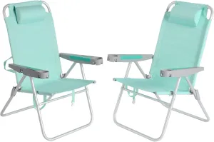 SUNNYFEEL 17" Tall Oversized Beach Chairs 2 Pack for Adults Heavy Duty 500 LBS, 5 Position, Portable High Folding Camping Chair with Cup Holder for Outdoor/Lawn/Trip, Foldable Sand Chairs for Adults
