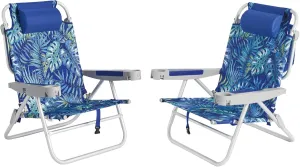 SUNNYFEEL Extra Wide Low Beach Chair 2 Pack 5 Position Lay, XL Oversized Portable Folding Camping Chairs with Cup Holder for Outdoor/Sand, Foldable Backpack Beach Chair for Adults Heavy Duty 500 LBS