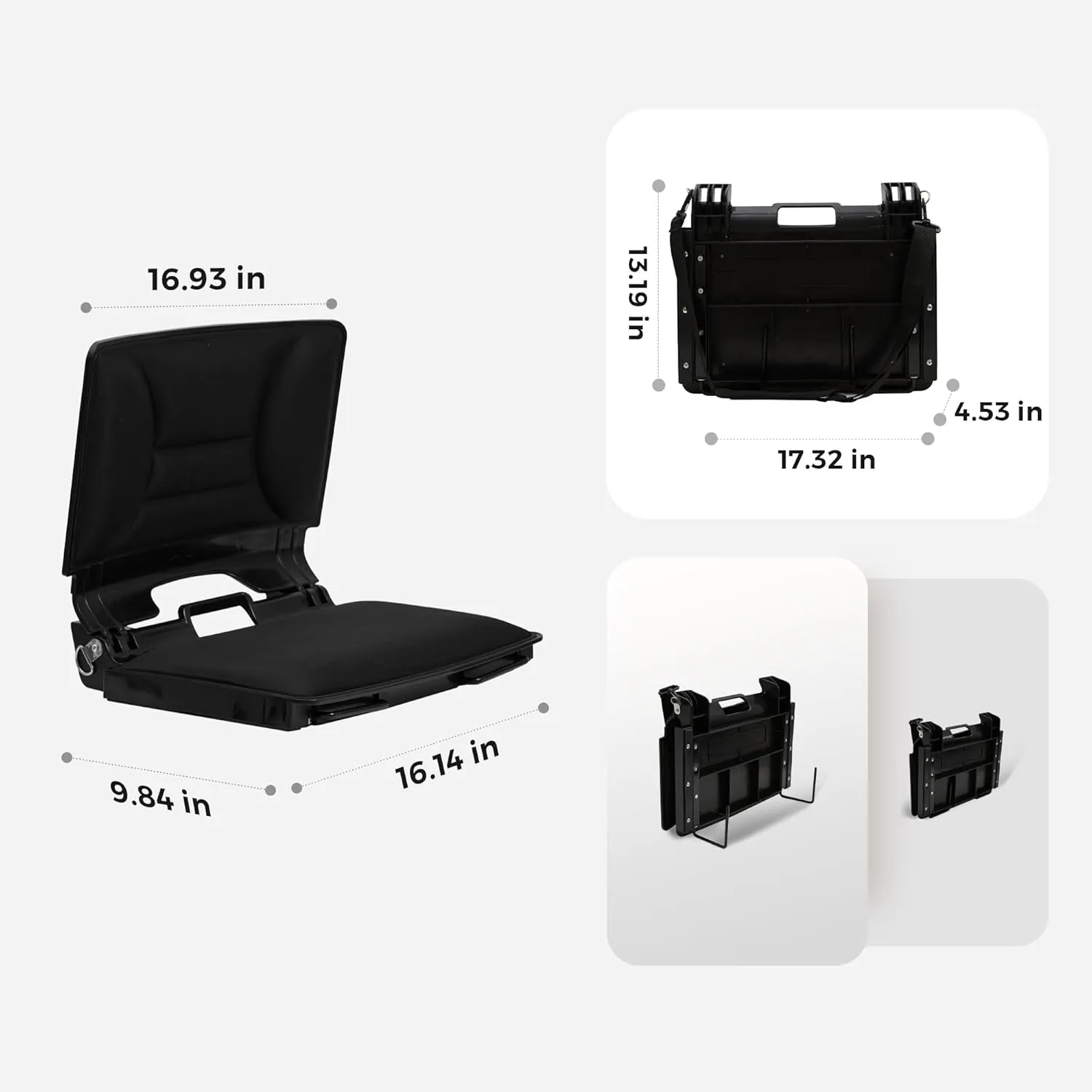 SUNNYFEEL Stadium Seats with Back Support Cushion Wide for Bleachers, Bleacher Chairs with Back and Cushion Padded Portable, Stadium Chairs with 5 Hidden Pockets (Black, Extra Wide 25.2'') (2, Low)