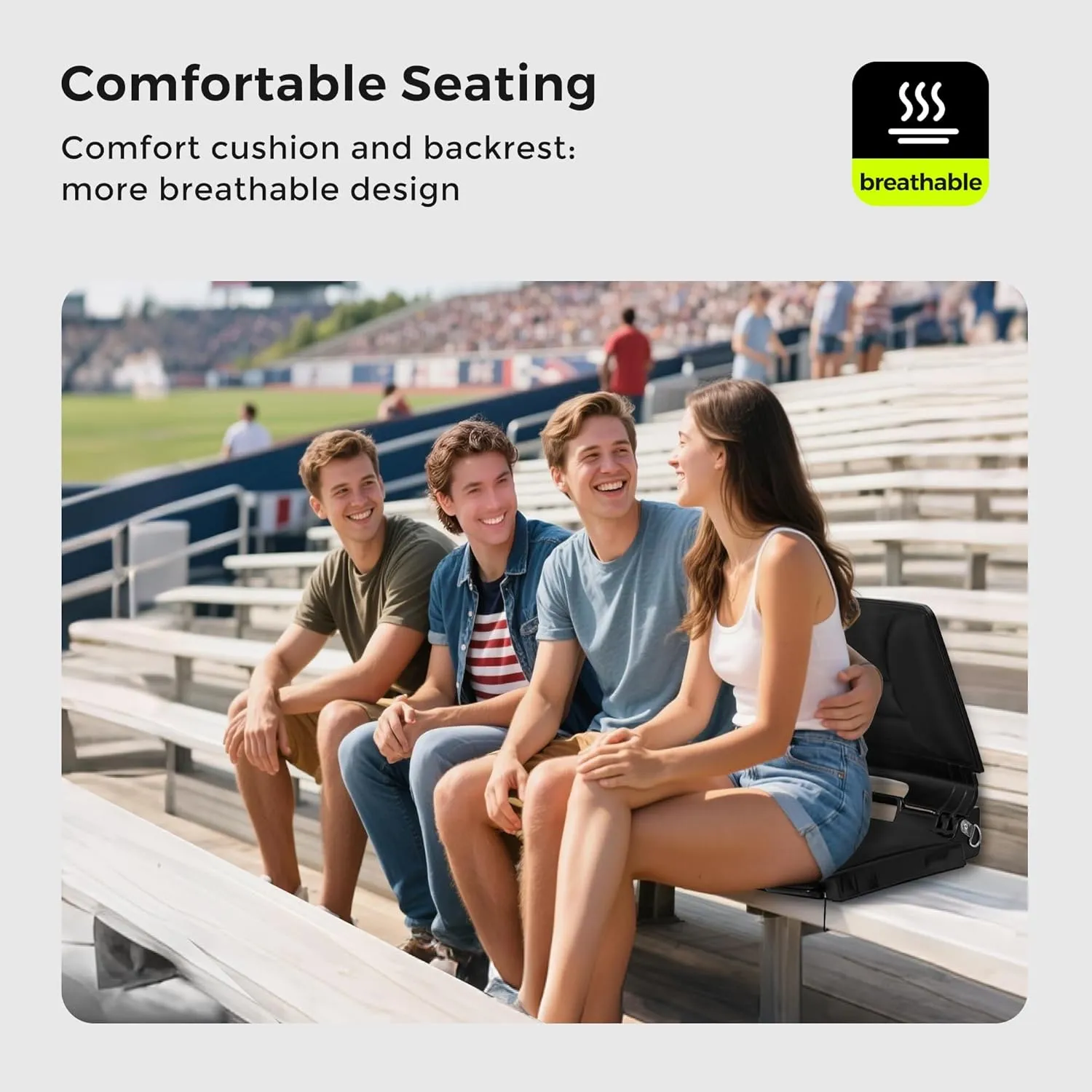 SUNNYFEEL Stadium Seats with Back Support Cushion Wide for Bleachers, Bleacher Chairs with Back and Cushion Padded Portable, Stadium Chairs with 5 Hidden Pockets (Black, Extra Wide 25.2'') (2, Low)
