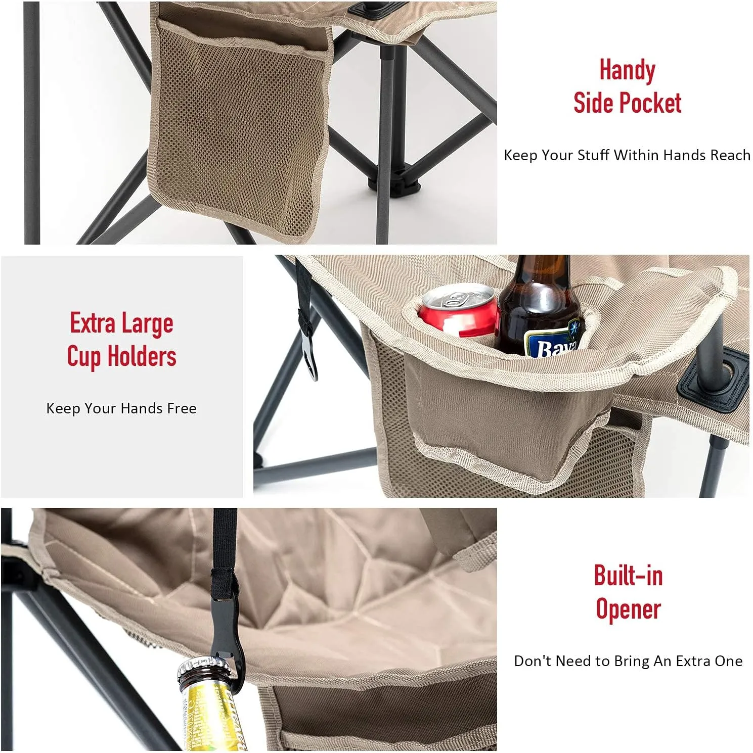 SUNNYFEEL XL Oversized Camping Chair, Folding Camp Chairs for Adults Heavy Duty Big Tall 500 LBS, Padded Portable Quad Arm Lawn Chair with Pocket for Outdoor/Picnic/Beach/Sports