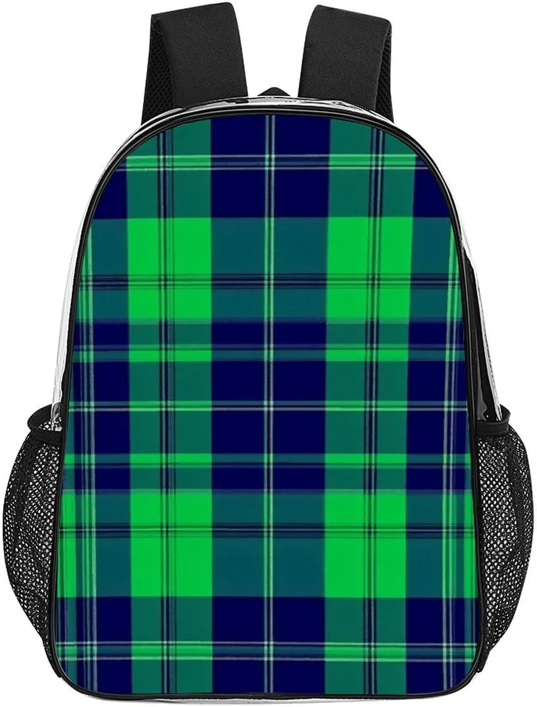 Supdreamc Blue Green Scottish Tartan Plaid Shoulder Book Bags Transparent Multipurpose Anti-Theft Carry On Bag Large Capacity Travel Hiking & Camping Rucksack