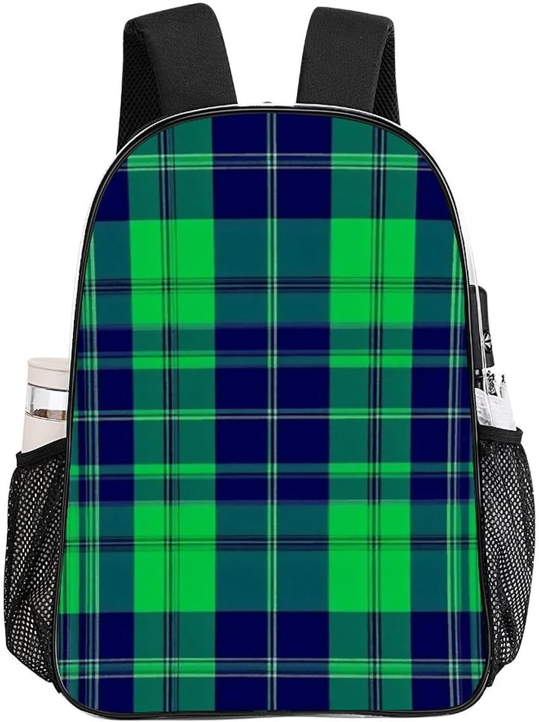 Supdreamc Blue Green Scottish Tartan Plaid Shoulder Book Bags Transparent Multipurpose Anti-Theft Carry On Bag Large Capacity Travel Hiking & Camping Rucksack