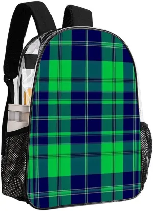 Supdreamc Blue Green Scottish Tartan Plaid Shoulder Book Bags Transparent Multipurpose Anti-Theft Carry On Bag Large Capacity Travel Hiking & Camping Rucksack