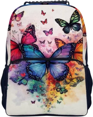 Supdreamc Colorful Butterflies Shoulder Book Bags Polyester Multipurpose Anti-Theft Carry On Bag Large Capacity Travel Hiking & Camping Rucksack