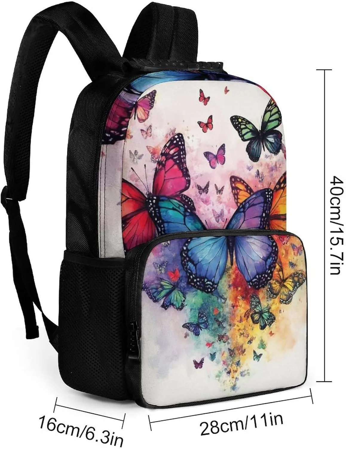 Supdreamc Colorful Butterflies Shoulder Book Bags Polyester Multipurpose Anti-Theft Carry On Bag Large Capacity Travel Hiking & Camping Rucksack