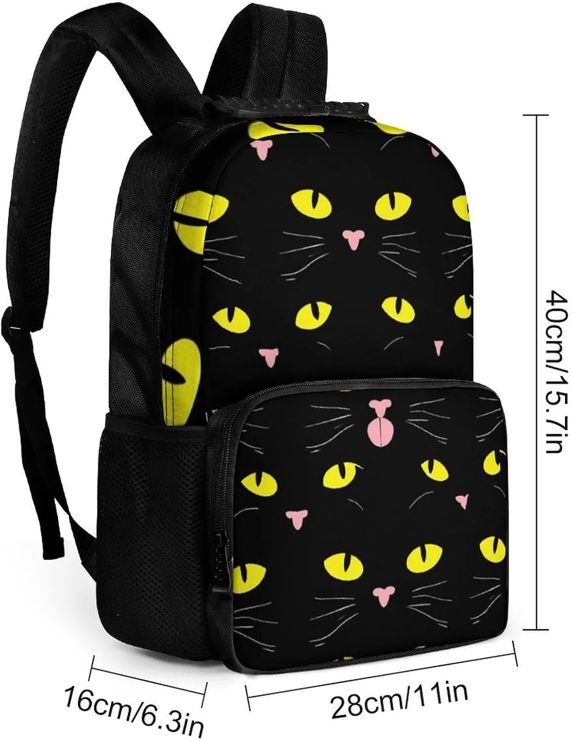 Supdreamc Cool Funny Black Cats Backpack Polyester Anti-Theft Multipurpose Bookbag Large Capacity Laptop Book Bag Rucksack With Side Pockets